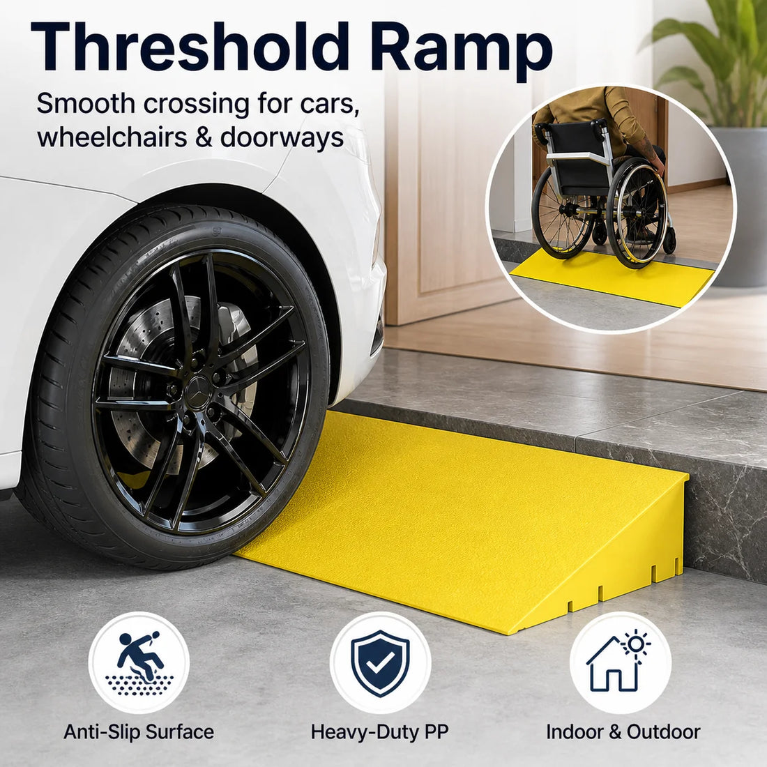 Non-Slip PP Threshold Ramp for 3–10 cm Doorways