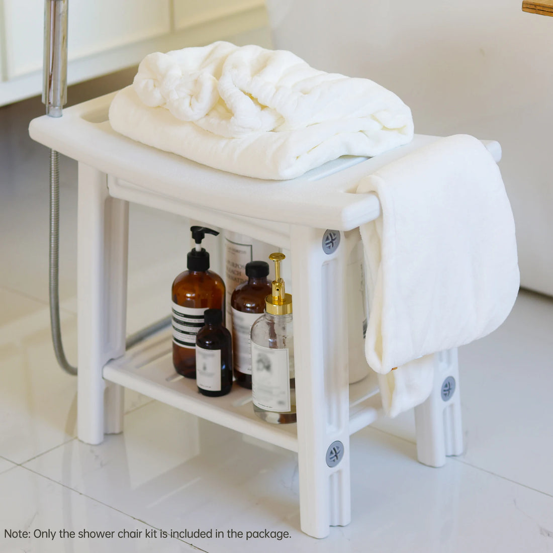 Cushioned Shower Chair with Two-Tier Storage