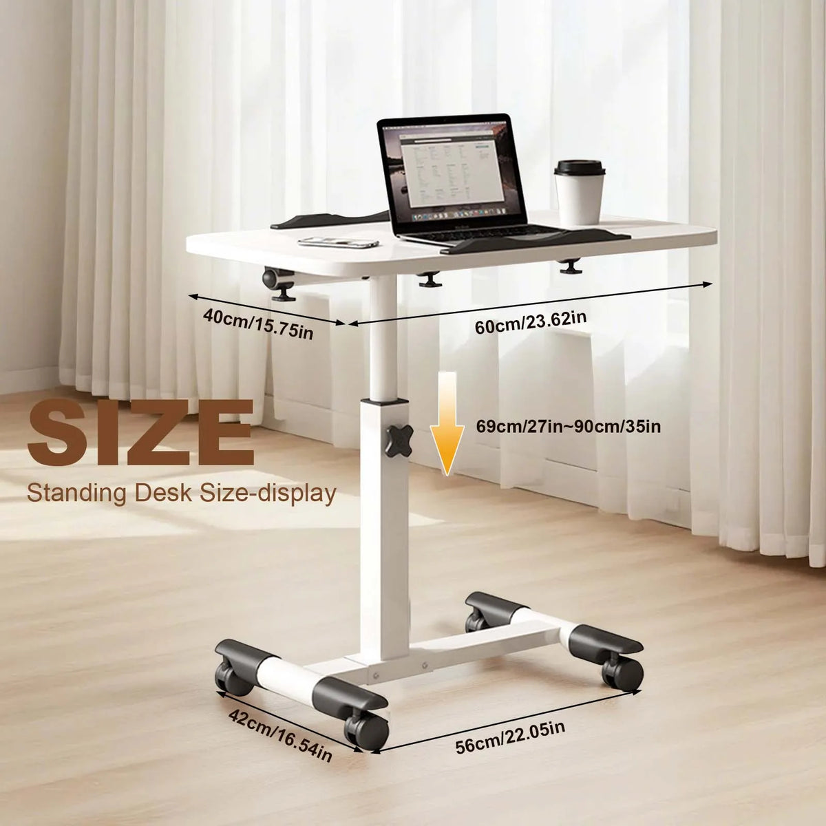 Foldable Height-Adjustable Overbed Table with Wheels