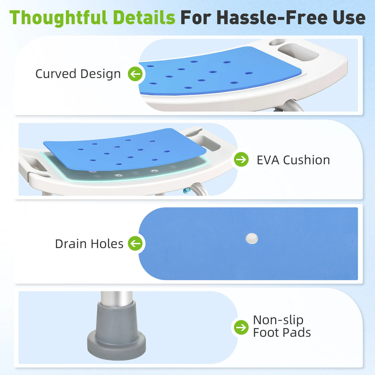 6-Level Adjustable Curved Bath Stool