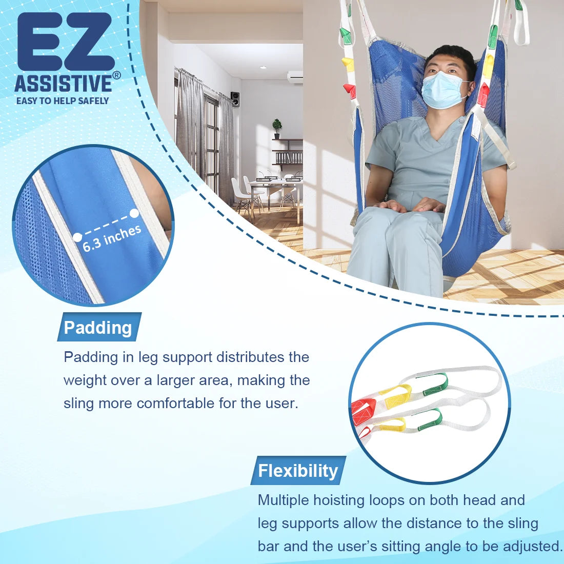 Full-Body Mesh Patient Hoist Sling with Commode Opening