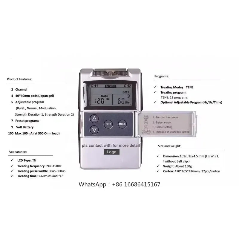 4-Channel 15-Mode TENS Unit for Home Use