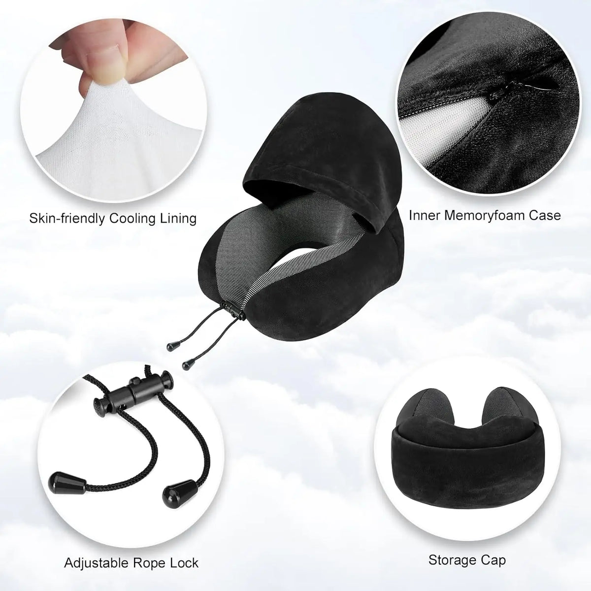 Hooded Travel Pillow with Eye Mask and Earplugs