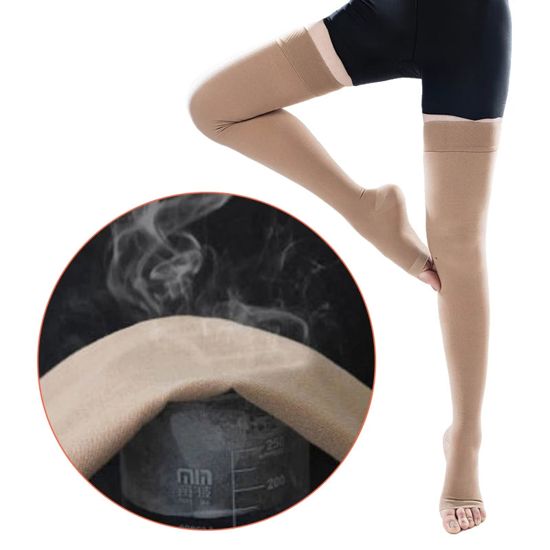 Unisex Open-Toe Thigh-High Compression Stockings 34–46 mmHg