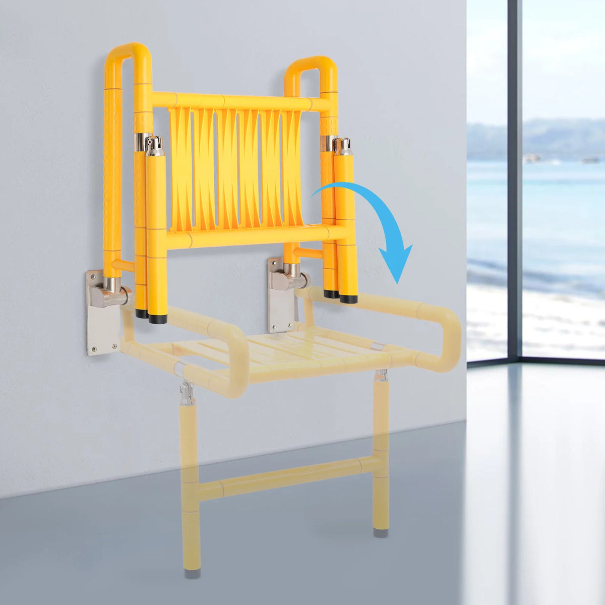 Foldable Wall-Mounted Shower Chair with Armrests