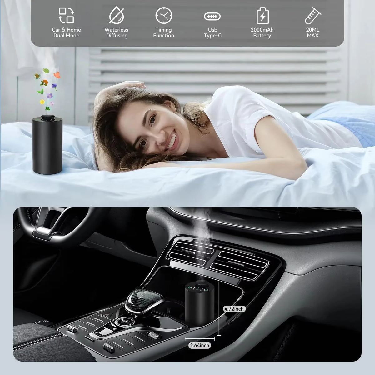 Waterless Essential Oil Diffuser for Home or Car