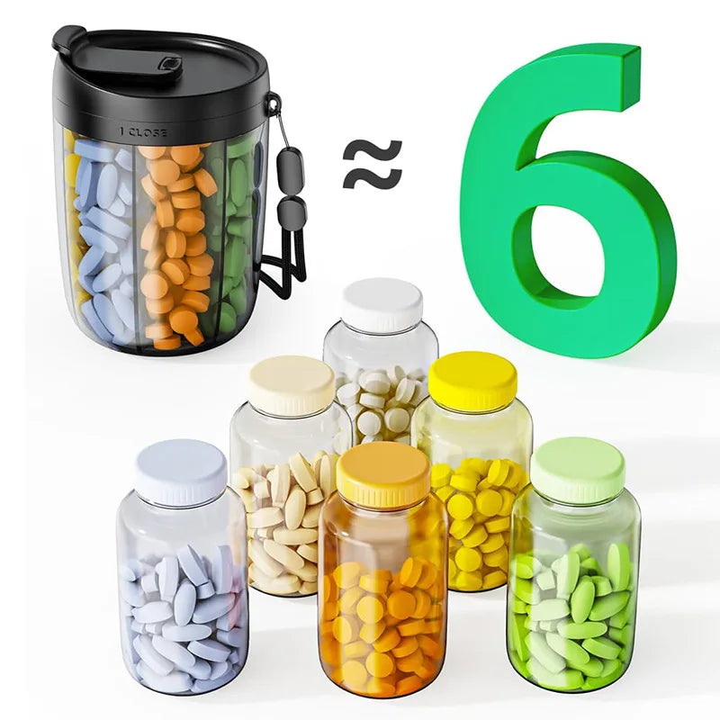 6-Grid Travel Pill Organizer for Vitamins and Supplements