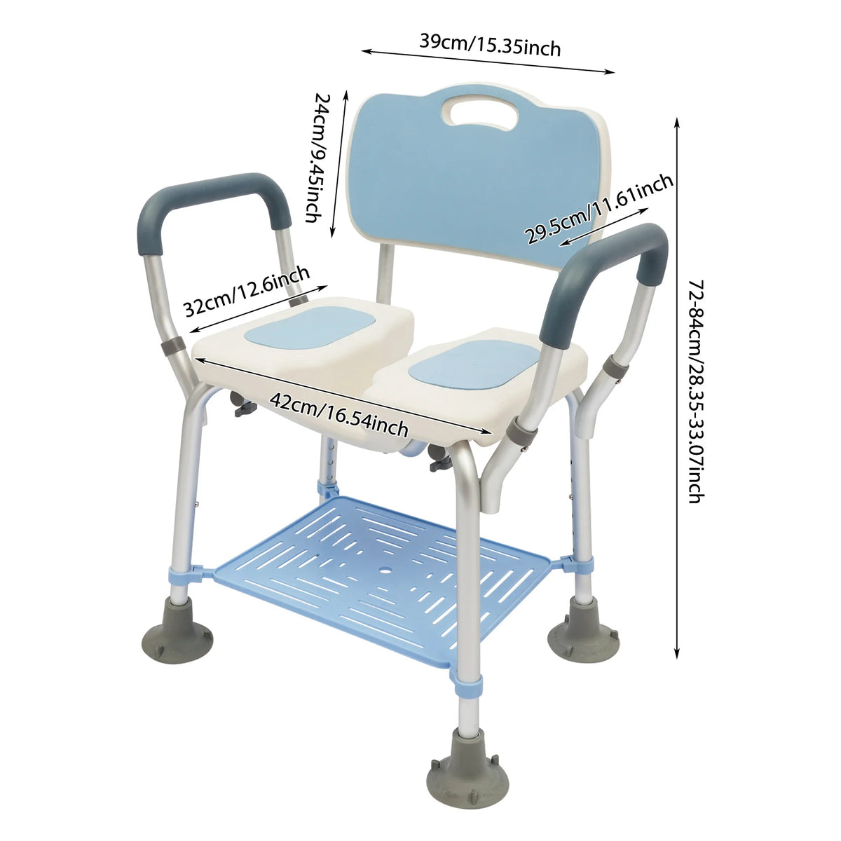 Adjustable Shower Chair with Backrest and Armrests