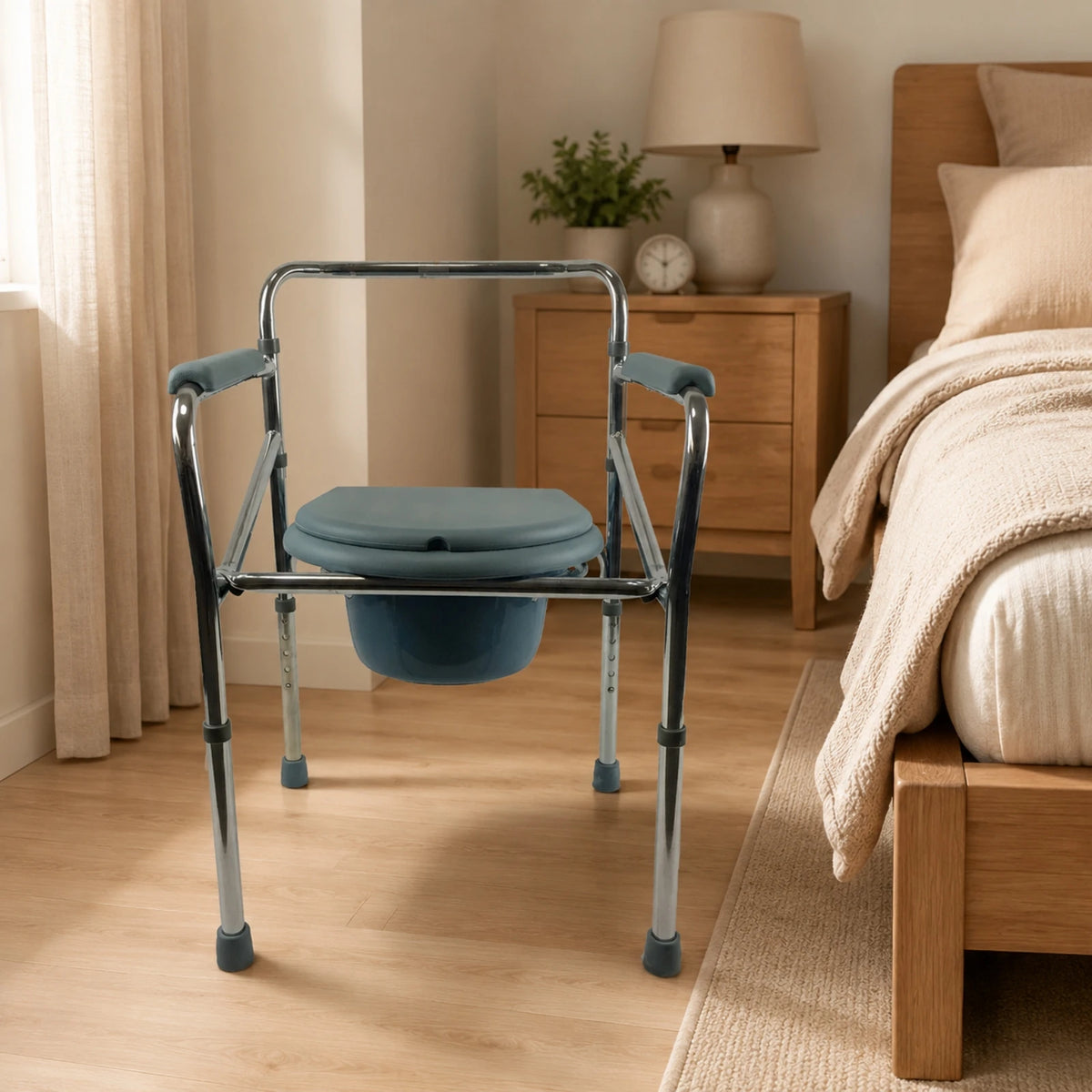 Folding Bedside Commode Chair with Adjustable Legs