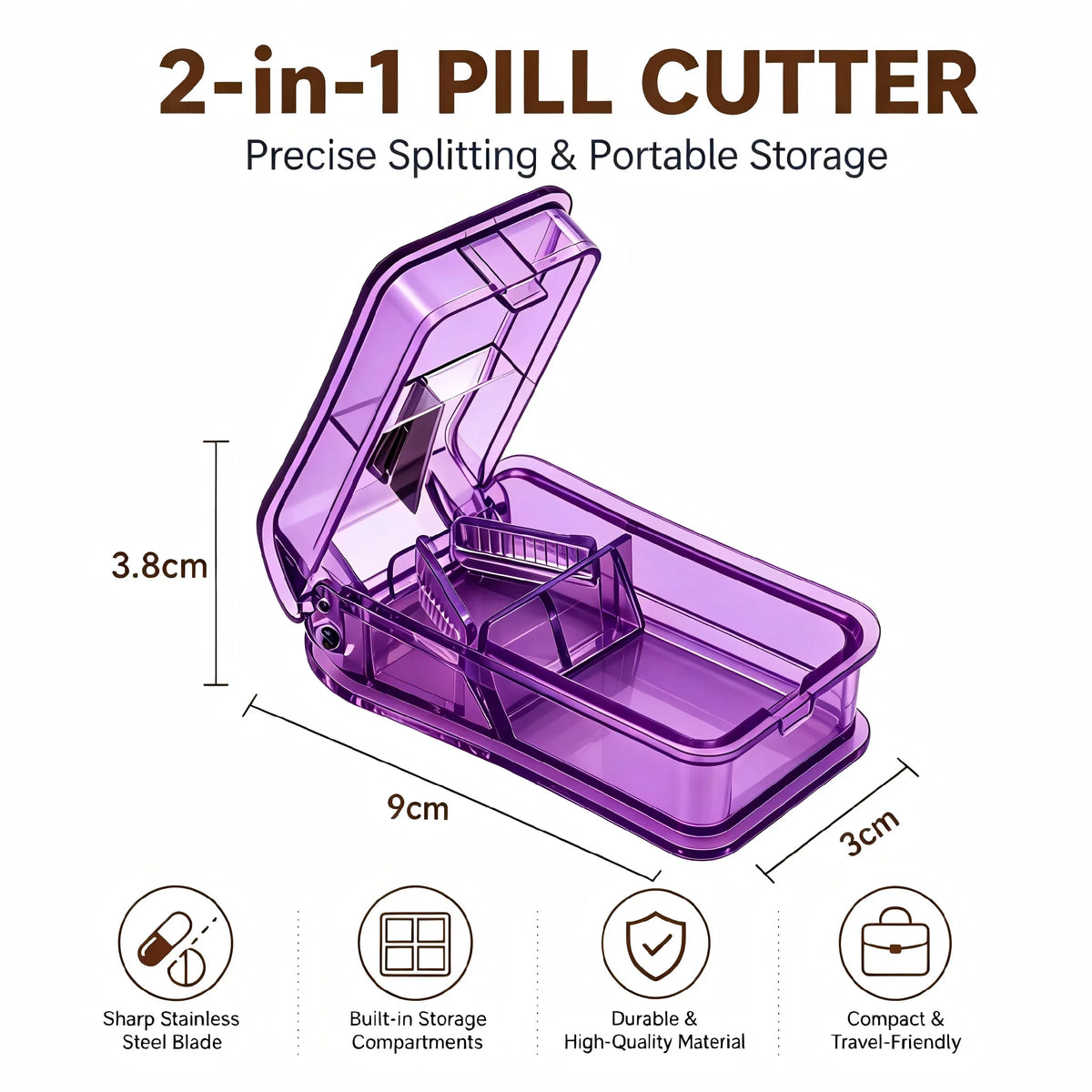 Portable 2-in-1 Pill Cutter with Storage