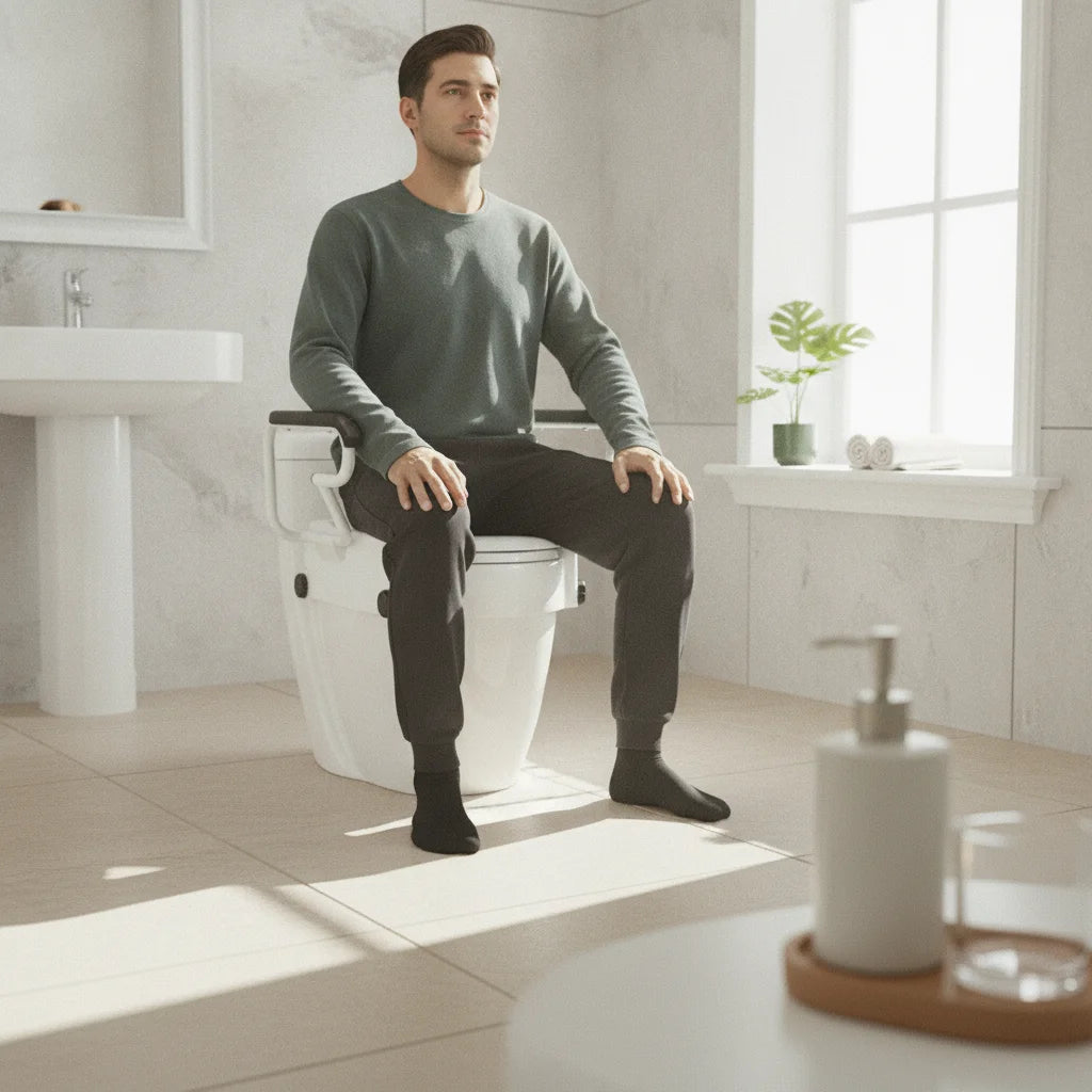 Height-Adjustable Raised Toilet Seat with Armrests