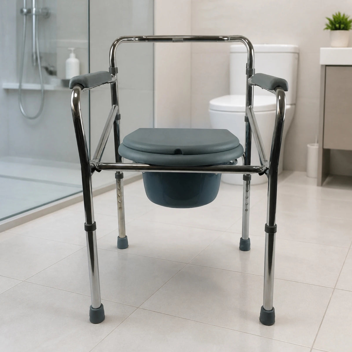 Folding Bedside Commode Chair with Adjustable Legs