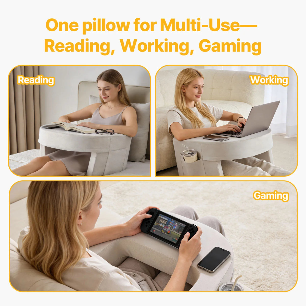 Medwell Curved Reading Pillow with Cup Holder, Cooling Washable Cover