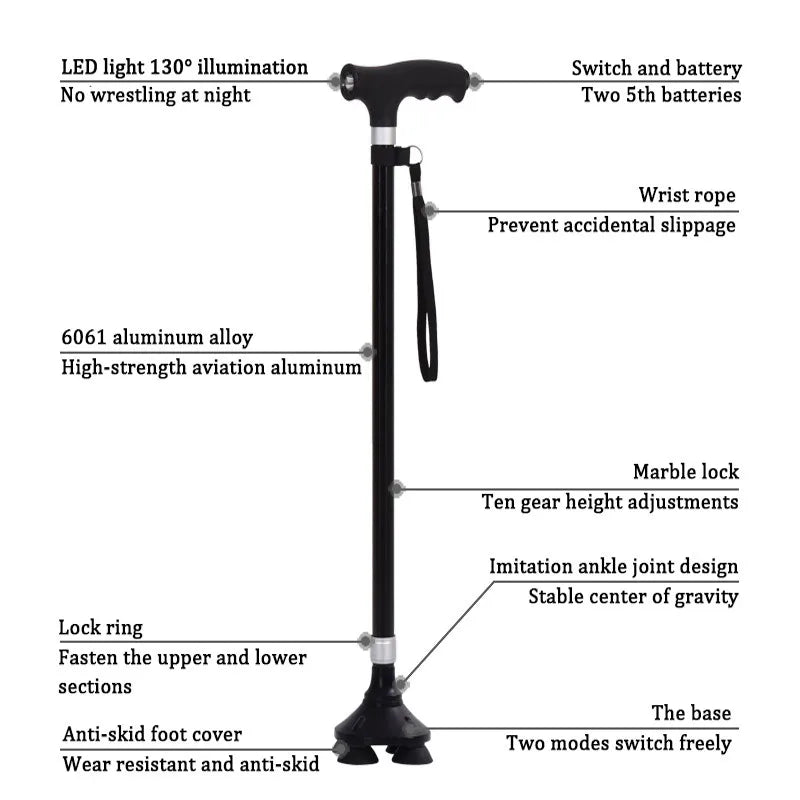 Adjustable Walking Stick with LED Light