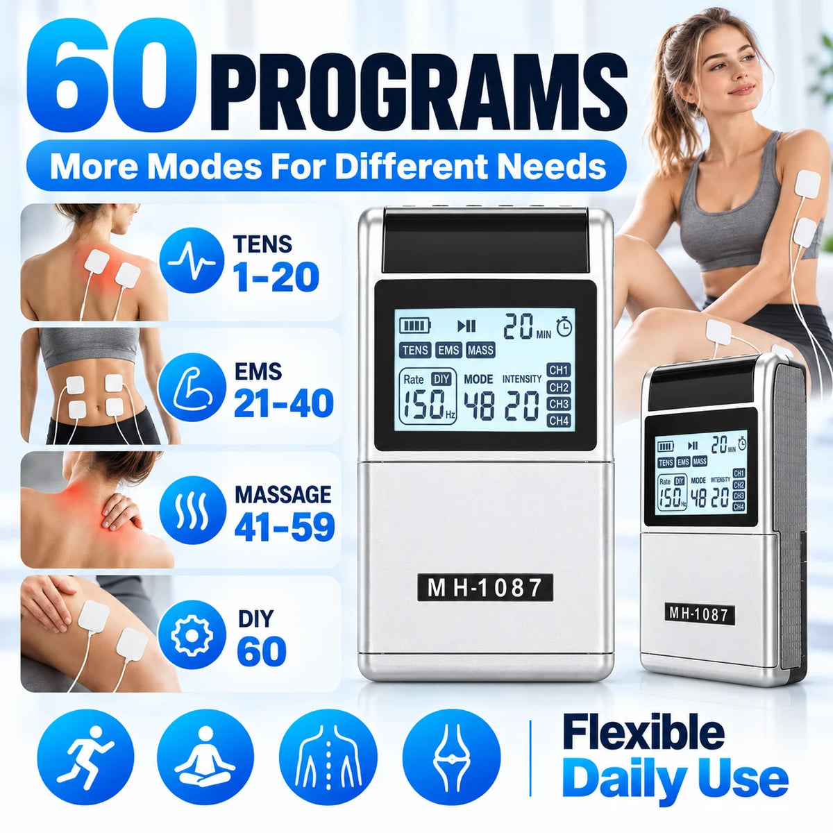4-Channel TENS EMS Muscle Stimulator with 4 Pads