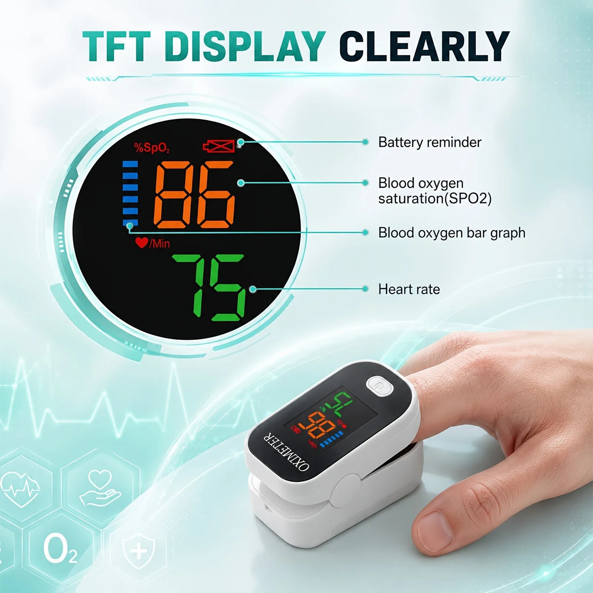 Finger Pulse Oximeter with OLED Blood Oxygen Screen