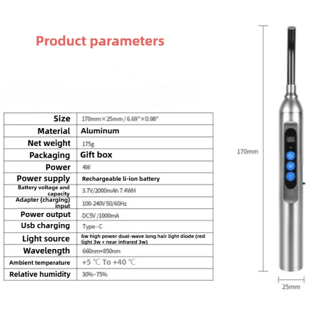 Rechargeable Red Light Therapy Wand with Targeted Tip