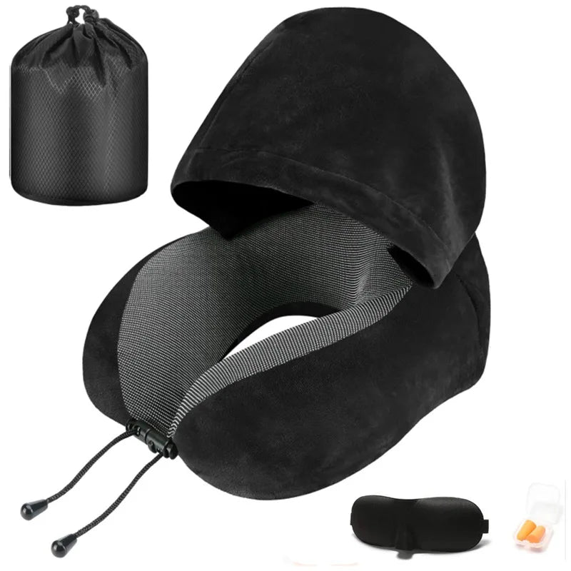 Hooded Travel Pillow with Eye Mask and Earplugs