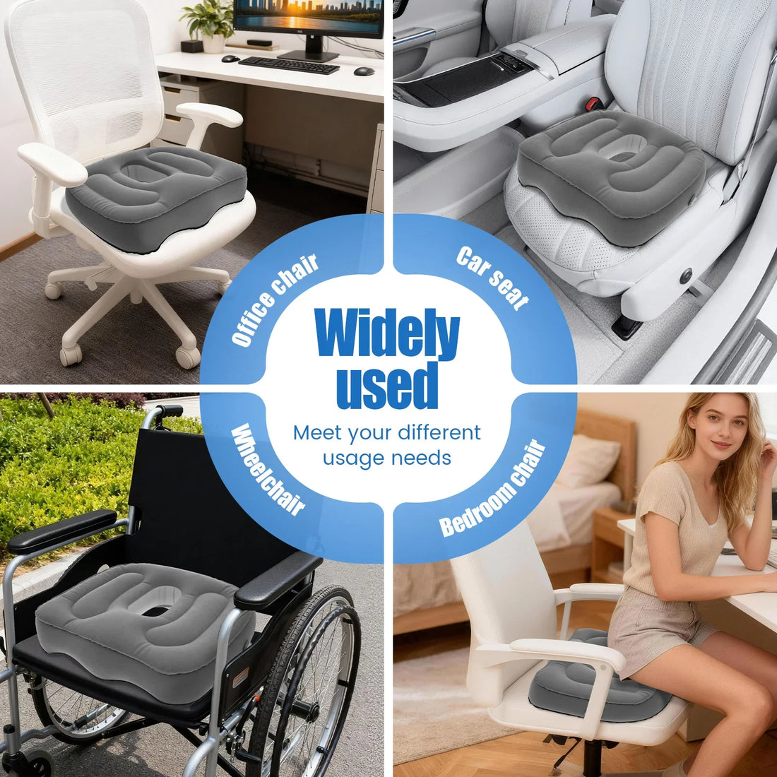 Perforated Inflatable Seat Cushion for Office and Travel