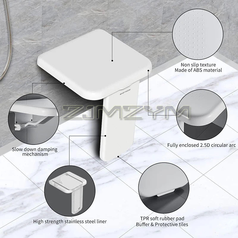 Wall-Mounted Folding Shower Seat for Bathroom Use