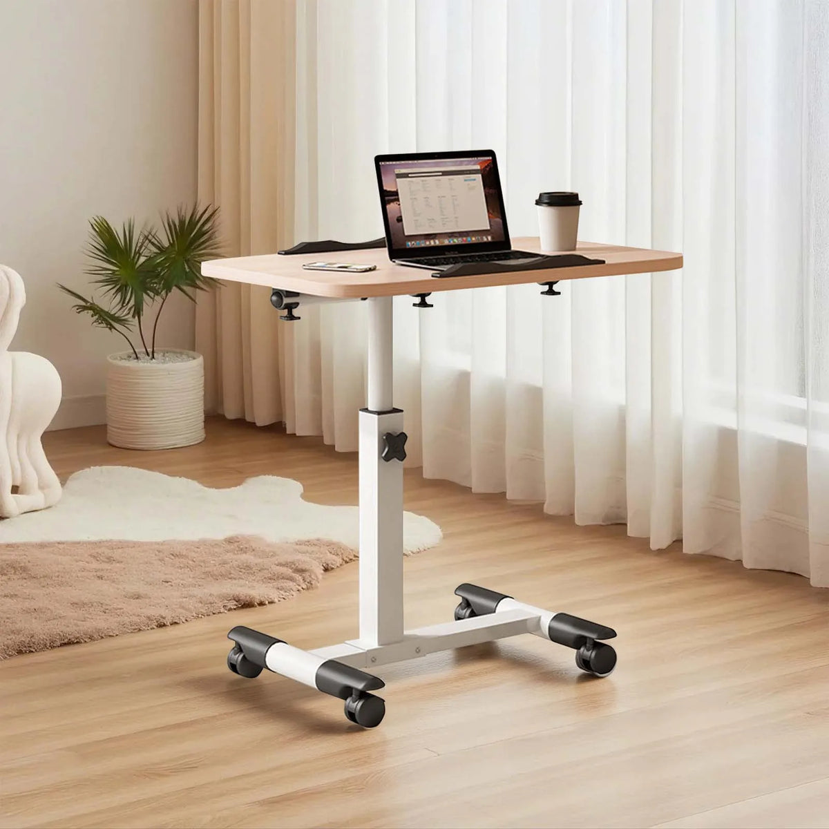 Foldable Height-Adjustable Overbed Table with Wheels