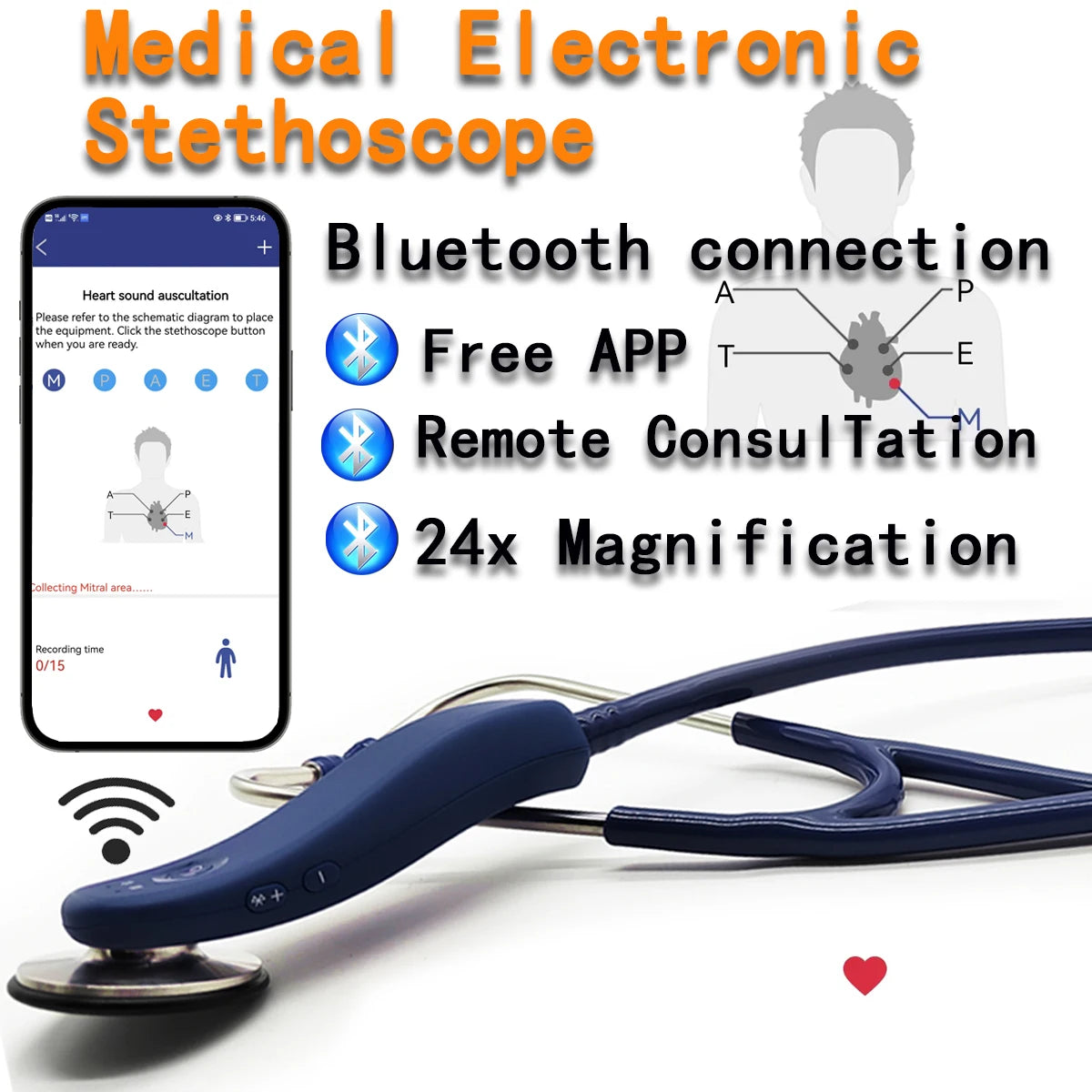Bluetooth Digital Stethoscope with Record Storage
