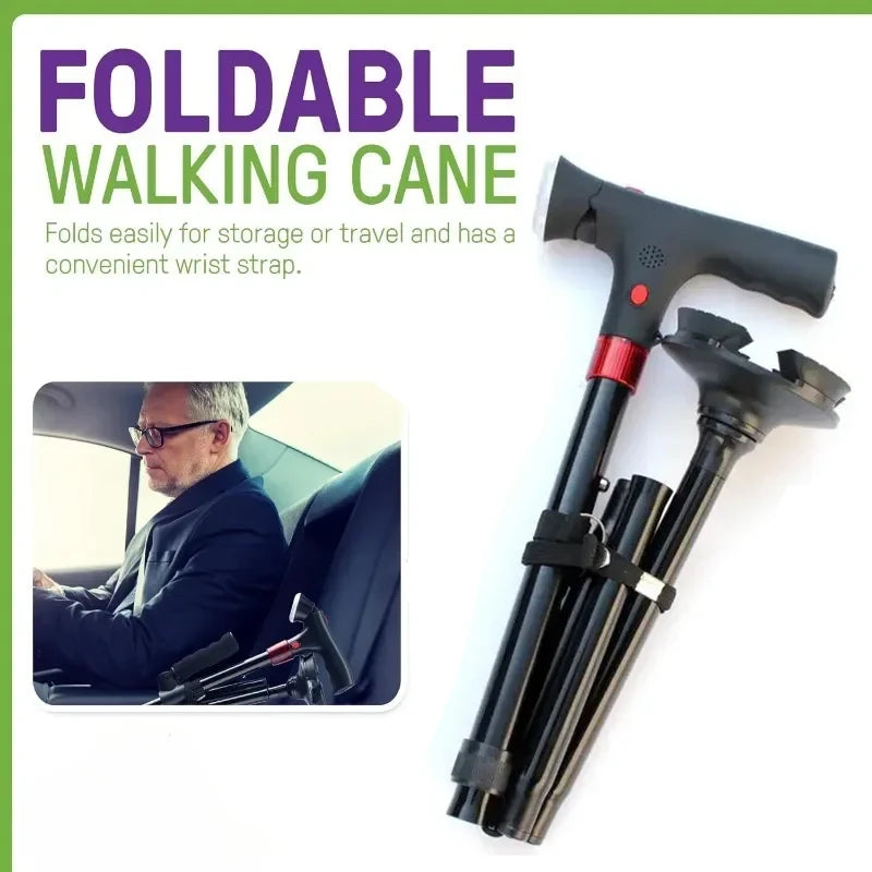 Folding Cane with Flashlight and SOS Alarm