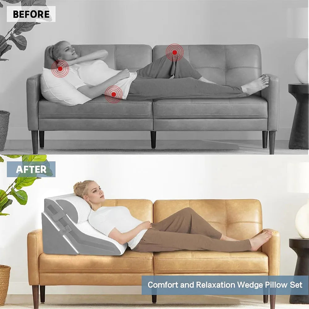 Adjustable Memory Foam Wedge Pillow with Neck Bolster