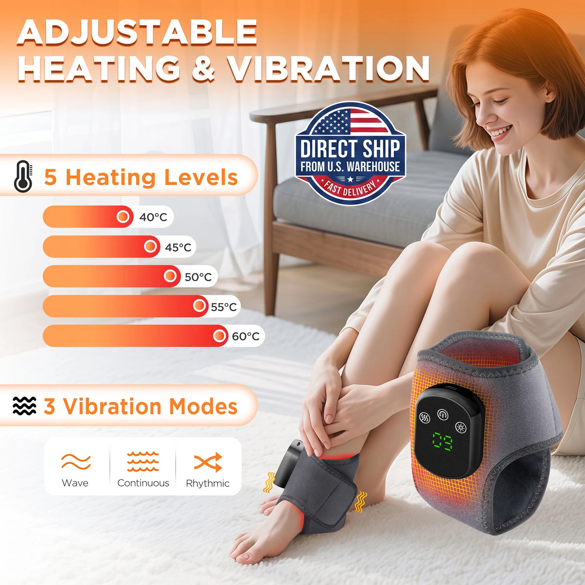 Rechargeable Heated Ankle Brace with Vibration