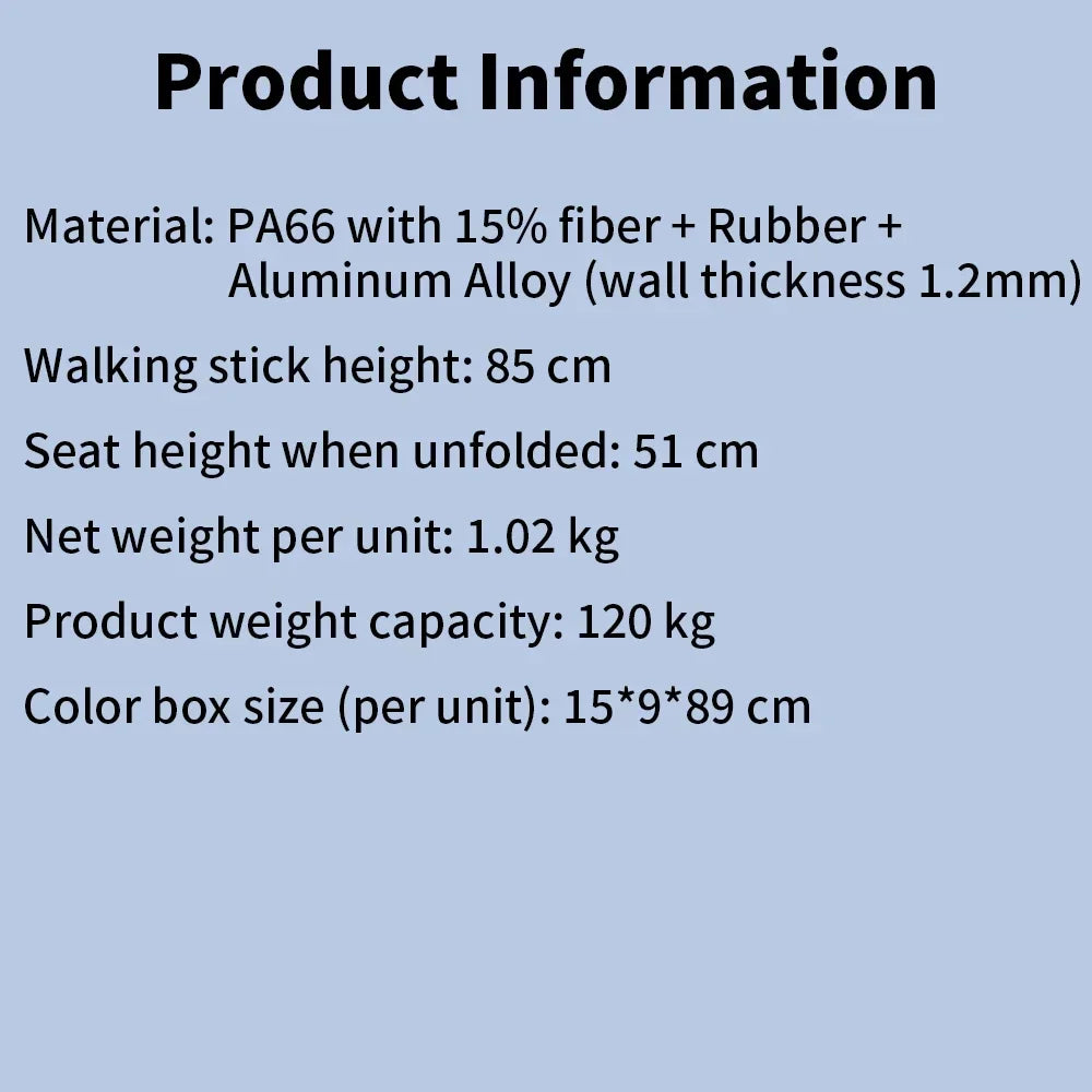 Aluminum Alloy Walking Stick with Foldable Seat, 85 cm