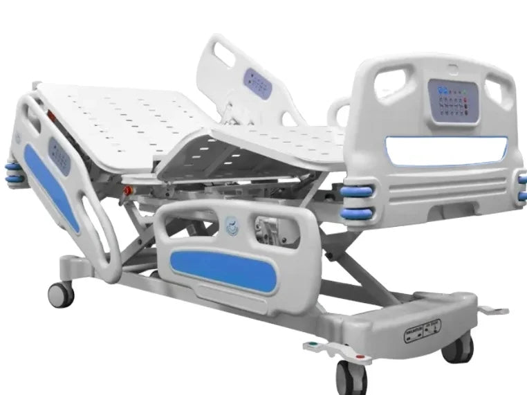 Hand-Cranked Hospital Bed with Guardrails and Wheels