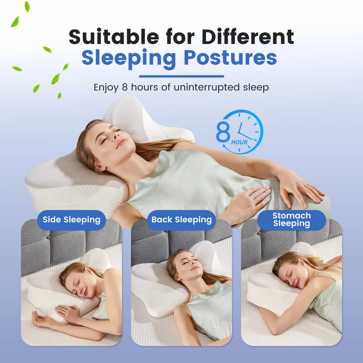 Ergonomic Memory Foam Bed Pillow with Cooling Pillowcase