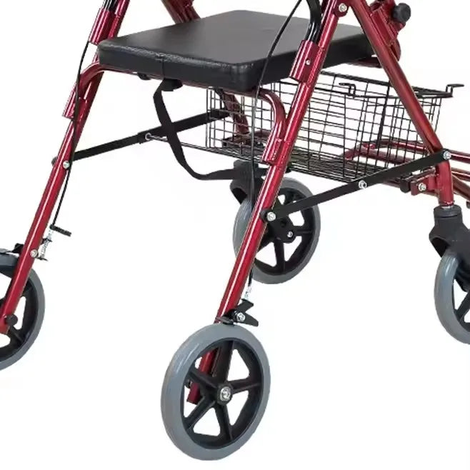 Foldable Four-Wheeled Rollator with Detachable Backrest
