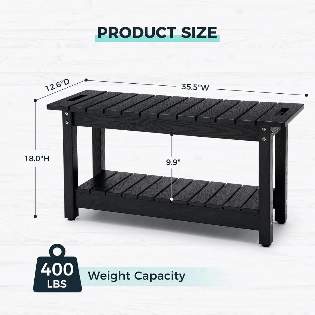 Waterproof Shower Bench, 35-Inch, Holds up to 400 lbs