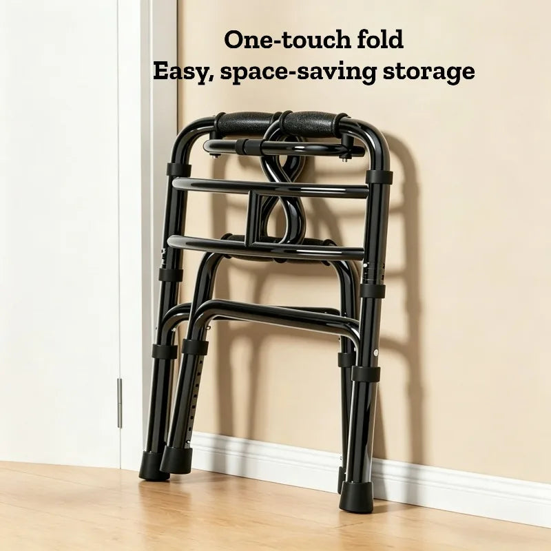 Folding Adjustable Walking Aid with Seat and Bucket