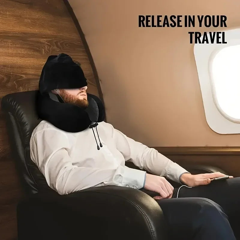 Hooded Memory Foam Travel Neck Pillow