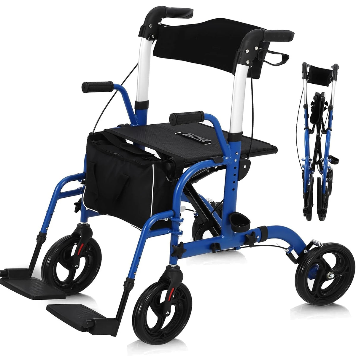 Foldable Rollator Walker with Seat and Backrest