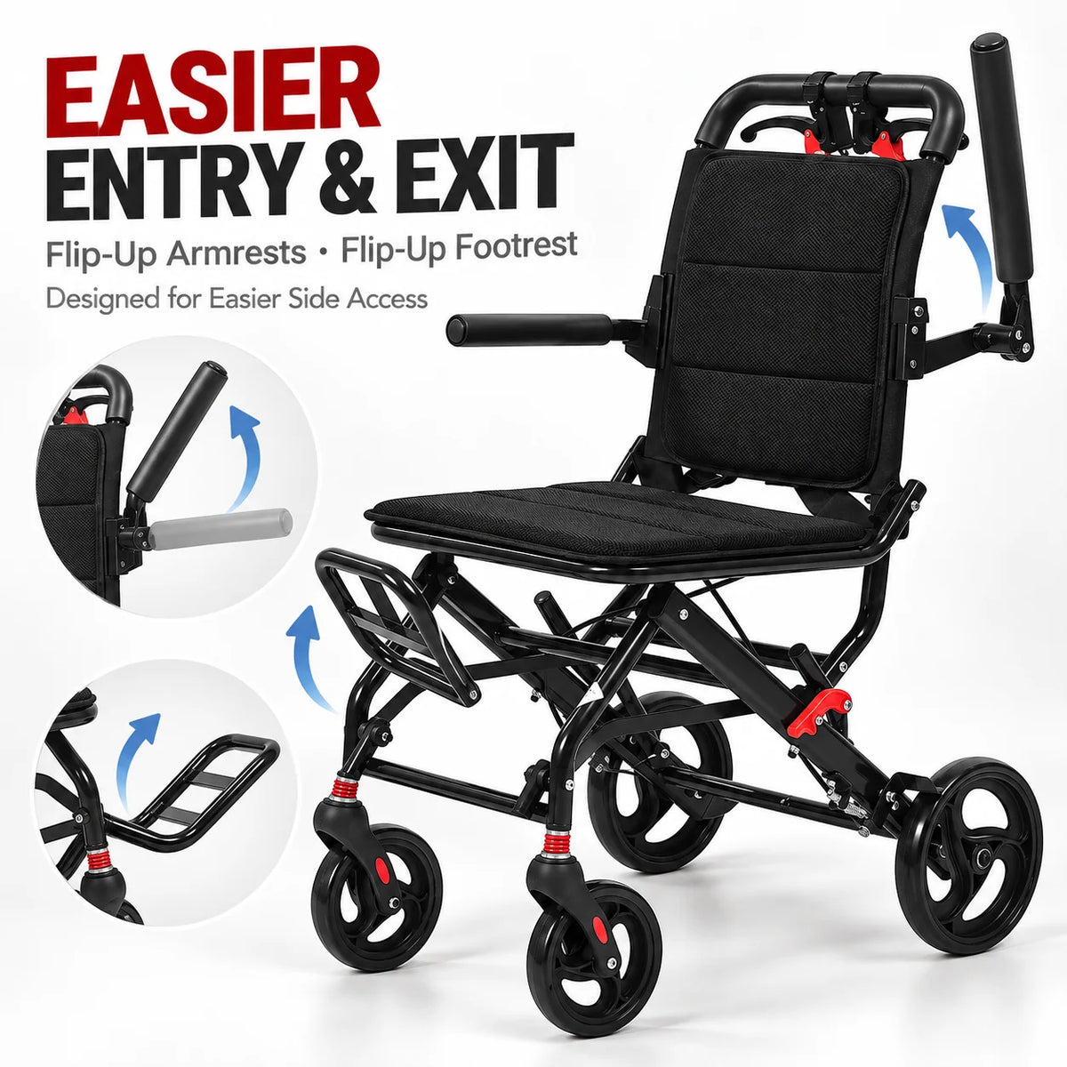 Lightweight Foldable Transport Wheelchair for Adults