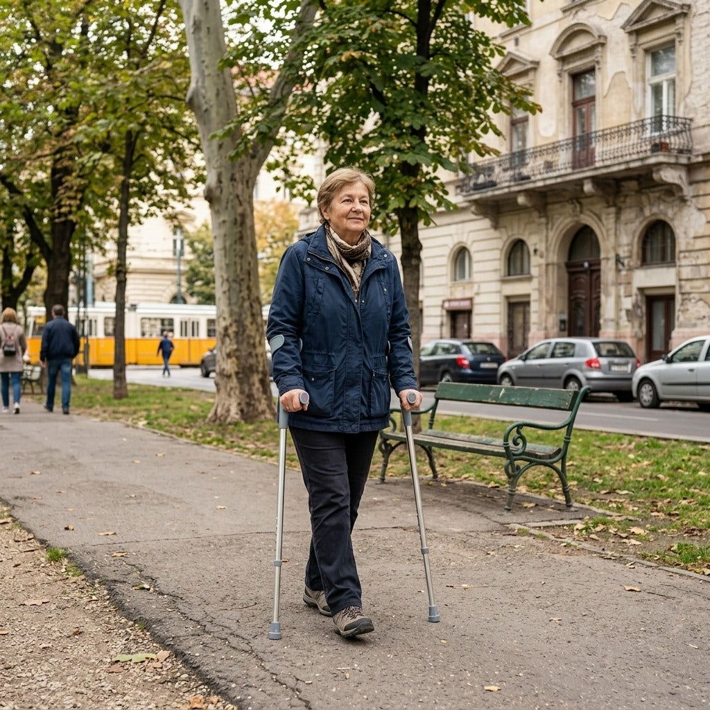 Állítható alumínium alkartámaszos mankó - a mindennapokban