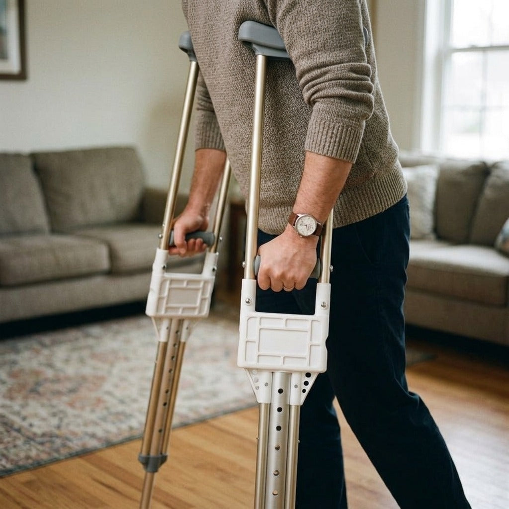 Adjustable Aluminum Underarm Crutches - in use