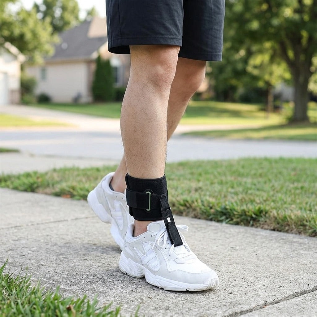 Adjustable Ankle Brace for Foot Drop Support - in use