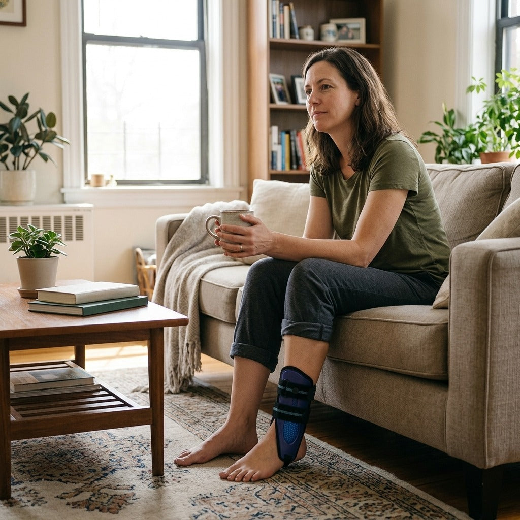 Adjustable Ankle Brace for Left or Right Foot - at home
