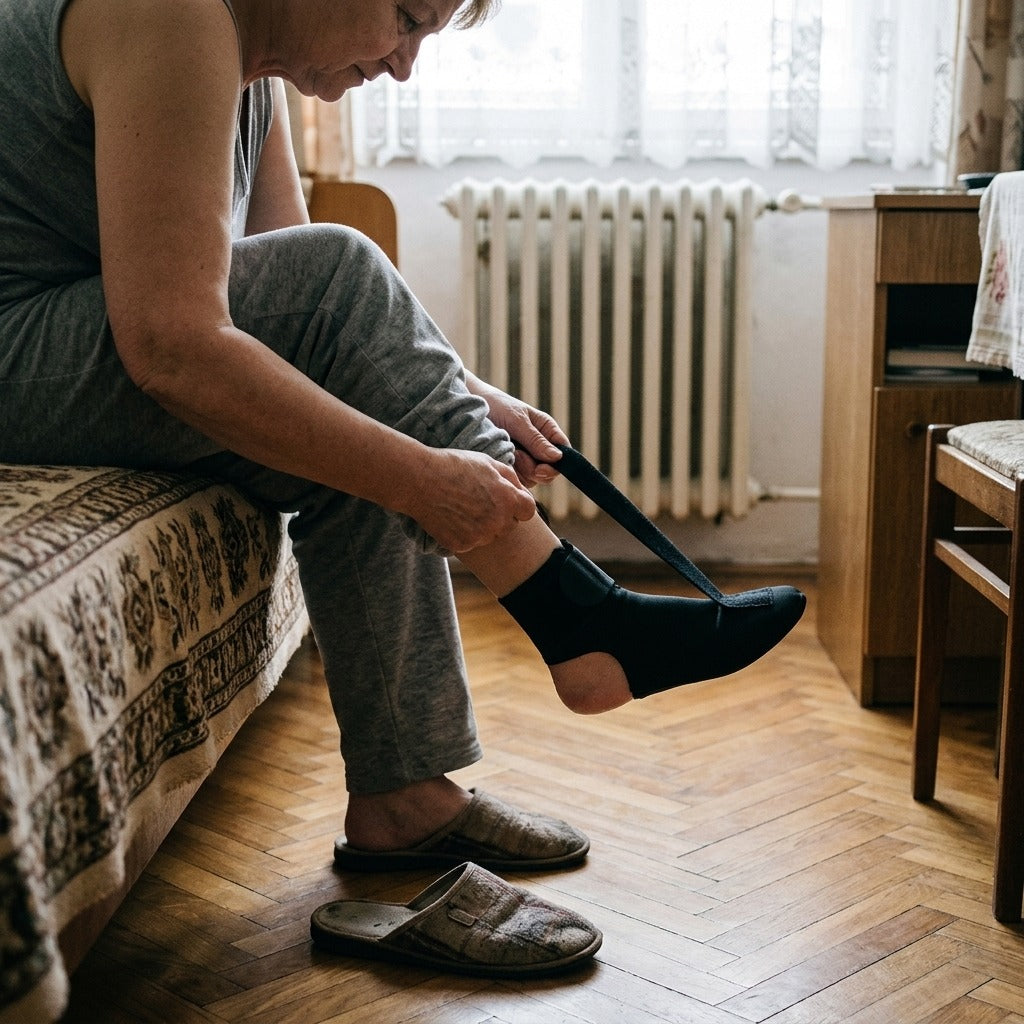 Állítható bokarögzítő éjszakai támaszhoz - használat közben