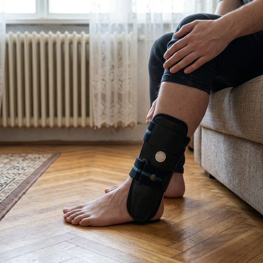 Állítható bokarögzítő hab- és gélpárnával - használat közben