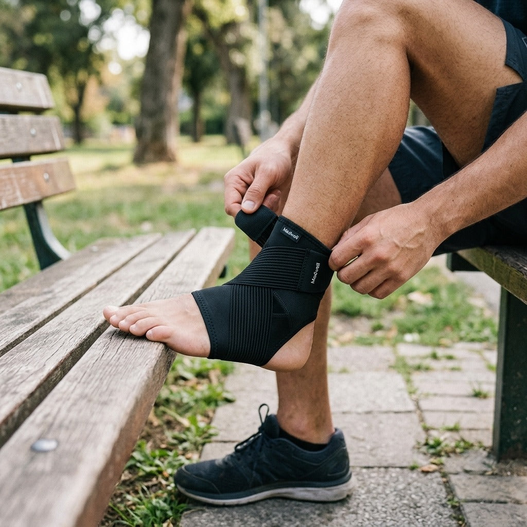 Adjustable Ankle Stabilizer for Sports and Fitness - in use
