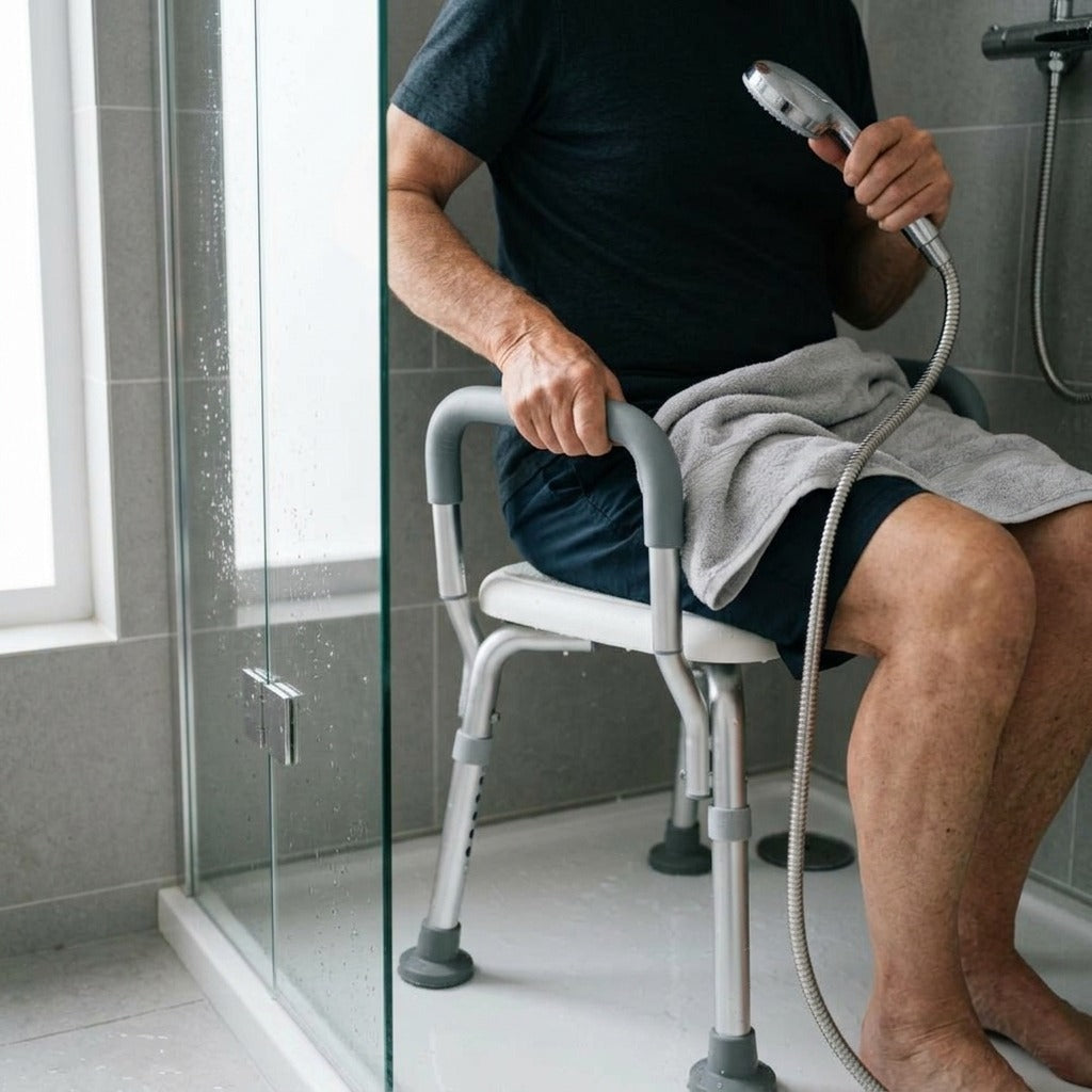 Adjustable Anti-Slip Shower Seat with Backrest - in use