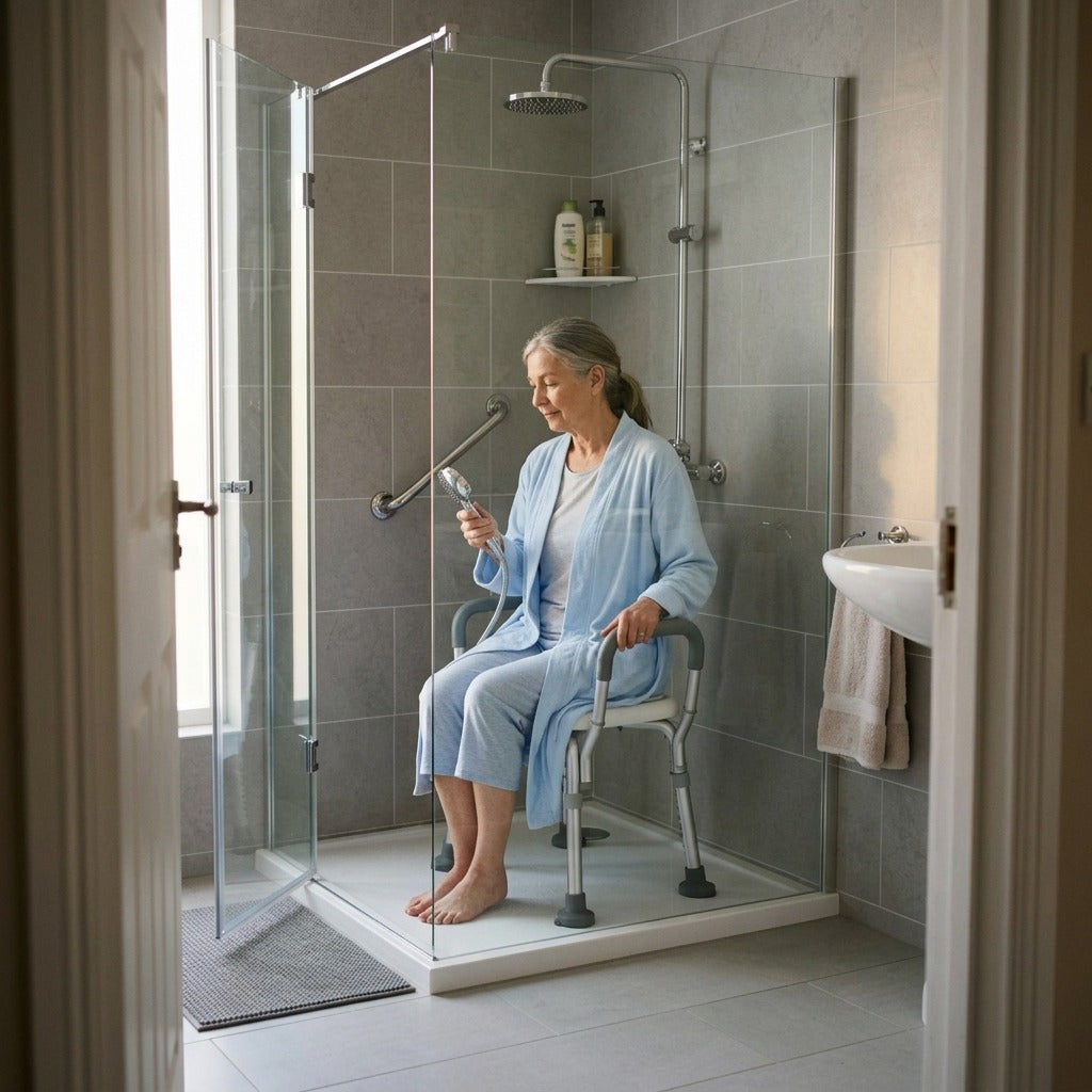 Adjustable Anti-Slip Shower Seat with Backrest - at home