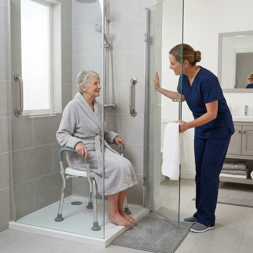 Adjustable Anti-Slip Shower Seat with Backrest - in everyday life