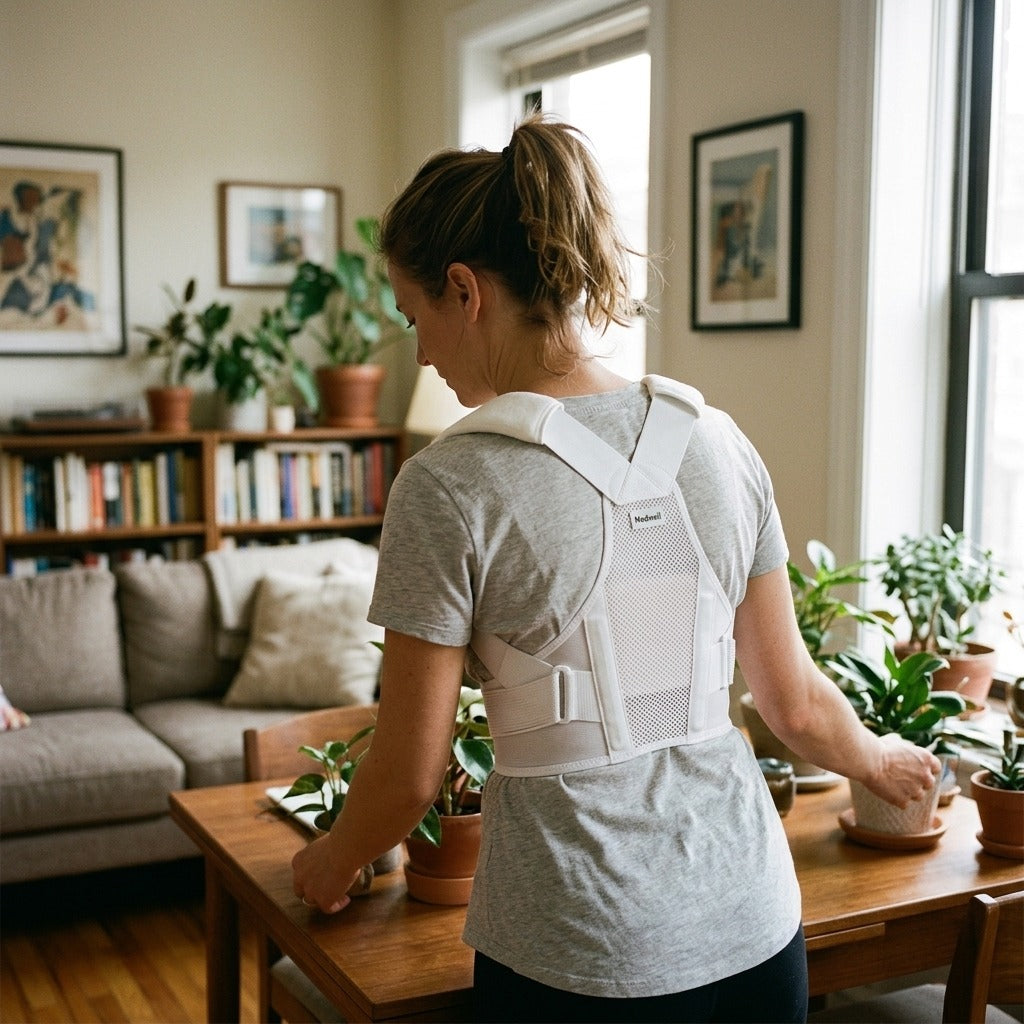 Adjustable Back Brace for Posture Support - at home