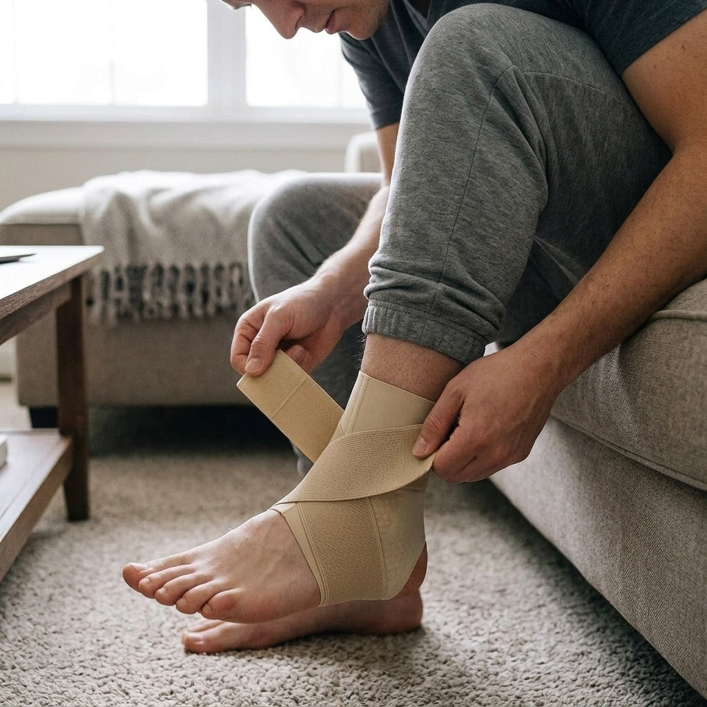 Adjustable Breathable Ankle Brace - in use